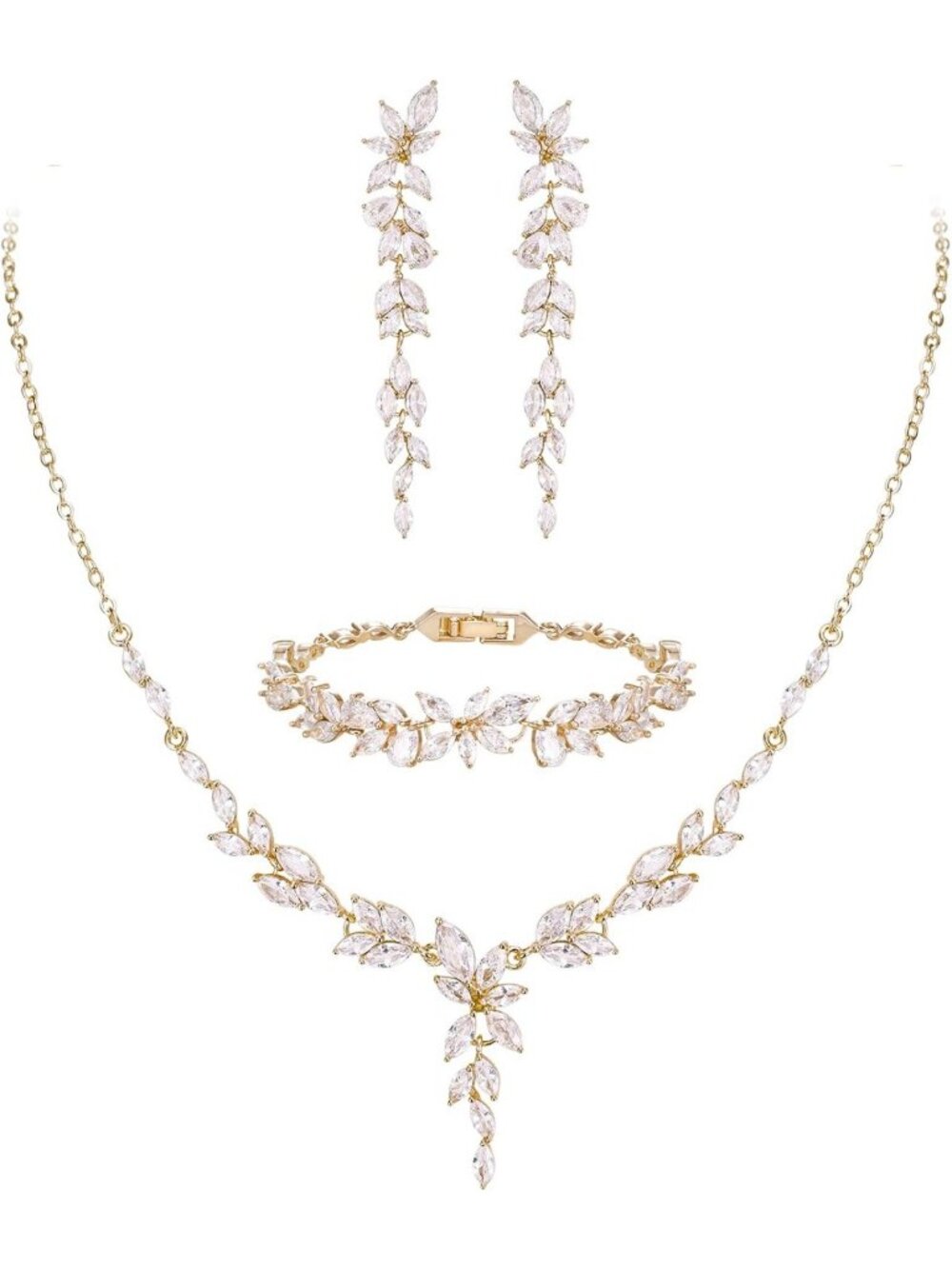 Elegant Teardrop Cubic Zirconia Wedding Jewelry Set for Bride & Bridesmaids